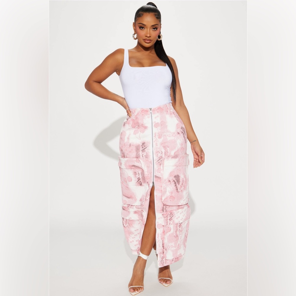 Cherry Bomb Cargo Maxi Skirt Pink/Combo Large